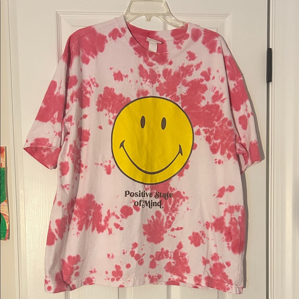 H&M Pink Tie-Dye Smiley Face Tee